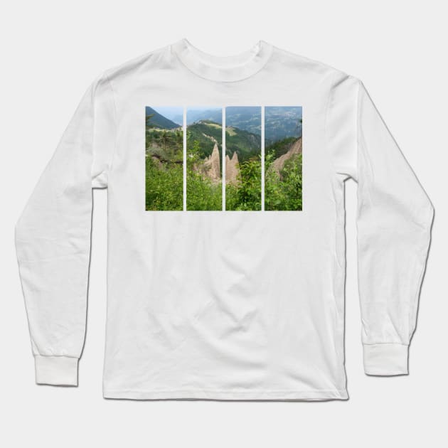 The incredible earth pyramids of Collepietra (Piramidi di Terra) in the Dolomites. Striking place. Italian Alps. Sunny spring day with no people. Valley in the background. Trentino Alto Adige. Long Sleeve T-Shirt by fabbroni-art